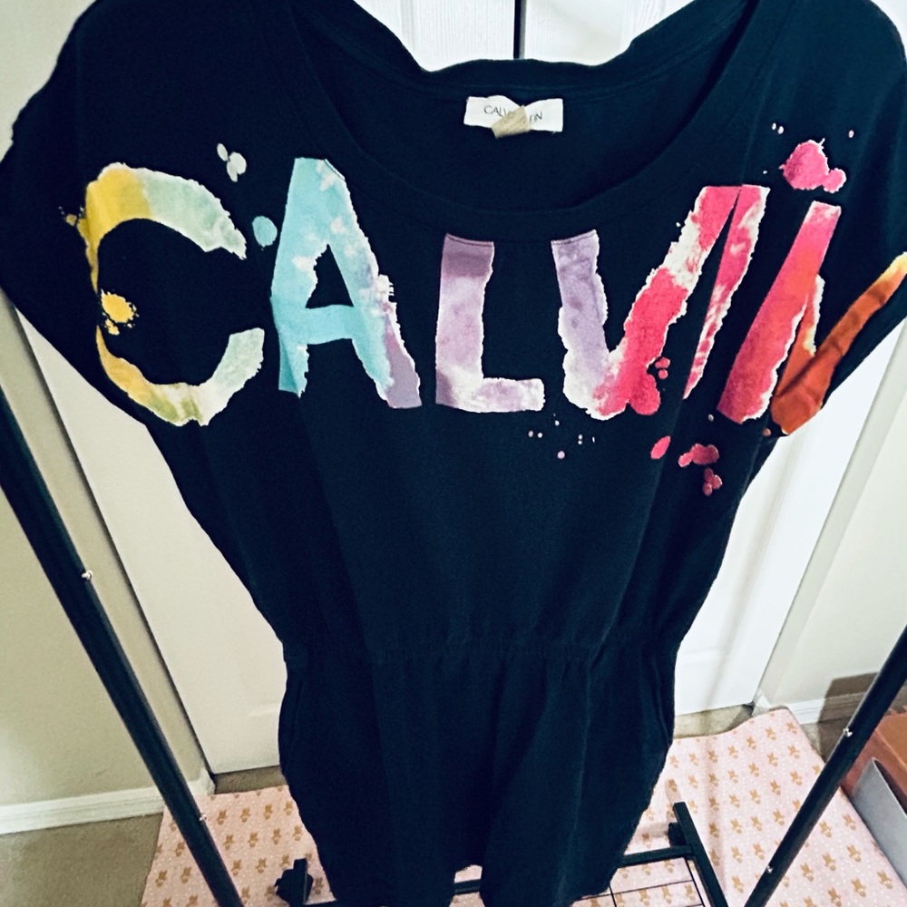 Calvin Klein Black Mini Dress with Watercolor Logo